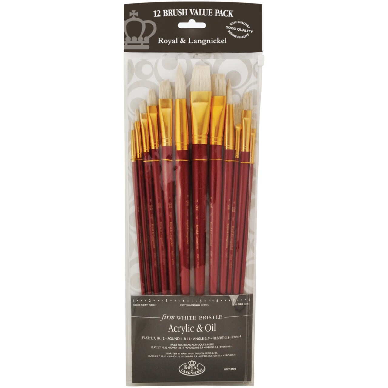 Royal&Langnickel(R) White Taklon LongHandle Value Brush Pack-Firm, 12/Pkg